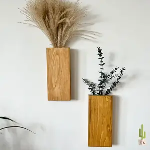 Sheeraz International Wooden Modern Minimalist Wall Decal for Living Room Bedroom Home Office-Pocket Vase <b>Dried</b> Flowers <b>Plants</b> - Product Image 1