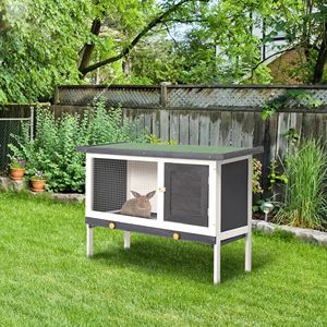 Cage à lapin en bois avec toit ouvrant et plateau coulissant pour petits animaux - Product Image 1