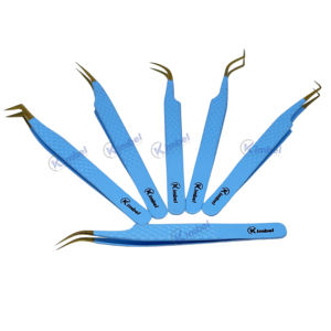 Étui en cuir pratique inclus, ensemble complet de pinces à extensions de cils bleu plasma avec pointe en fibre - Product Image 1