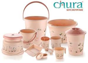 Ensemble de salle de bain compact 11 pièces : Seau 20L, 2 tasses 1.5L, Bassine 20L, Poubelle 14L, Tabouret 508, 2 porte-savons, Porte-brosse à dents, Balayette, Ensemble de bain - Product Image 4