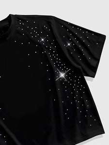 300 GSM Compressed <b>Men's</b> <b>shirts</b> Organic Cotton <b>Silver</b> Rhinestone Custom Print Oversized T <b>Shirt</b> Casual Knitted Streetwear Tee - Product Image 4