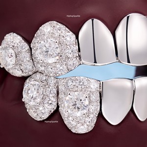 Grillz personnalisés en argent sterling 925 avec diamants Moissanite VVS, capuchons dentaires de luxe style Hip Hop, bijoux pour hommes et femmes - Product Image 4
