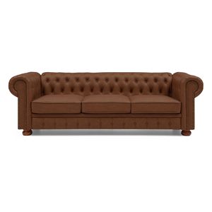 Classico divano in ecopelle marrone Chesterfield per soggiorno - Product Image 4