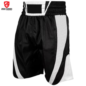 Shorts de boxe en satin pour homme avec logo personnalisé, couleur noire, taille élastique, séchage rapide, entraînement athlétique, shorts de Muay Thai - Product Image 2