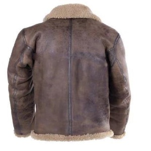 <b>Mens</b> Winter <b>Shearling</b> Jacket Distressed Leather Aviator Flight Jacket B3 Bomber Faux Fur <b>Coat</b> Thick Fleece Warm Overcoat <b>Men</b> - Product Image 2
