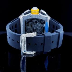 Reloj de Pulsera de Lujo con Esfera Esqueletizada y Cristales, Correa de Goma Azul, Estilo Vintage Hip Hop, Automático, para Hombre, con Moissanita - Product Image 4