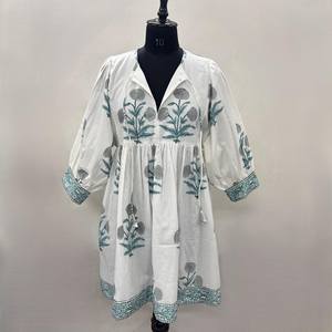 Vestido Casual de Mujer para Uso Diario en Todas las Estaciones, Midi, Tejido, 100% Algodón, Liso/Estampado Floral, Impresión Digital, Manga Corta, Corte Imperio - Product Image 1