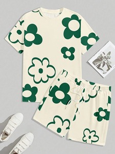 Ensemble décontracté d'été 2 pièces pour homme avec t-shirts à manches courtes et shorts imprimés, couleurs et logo personnalisés, tissu tricoté - Product Image 2