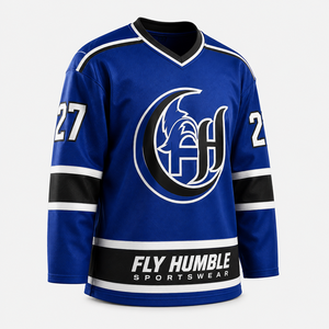 Camiseta de Hockey sobre Hielo Fly Humble para Hombre, Azul Claro, Cuello en V, Manga Larga, Logotipo Bordado, Transpirable, Poliéster, Nombre del Equipo Personalizado - Product Image 3