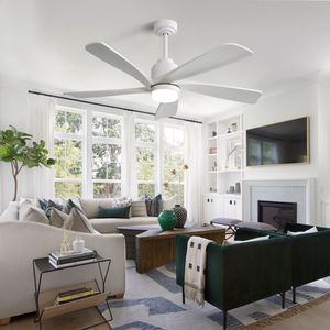 Ventilatore da Soffitto Moderno da 52 Pollici con Luce LED Dimmerabile e Telecomando Intelligente, 5 Pale in Legno Massello, Motore DC Reversibile - Product Image 4