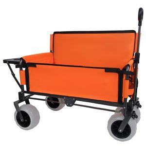 Carrello Pieghevole 3-in-1 Arancione con Sedile e Tavolino Posteriore, Capacità 227 kg, Pneumatici da Spiaggia 9"x4" per Campeggio - Product Image 4