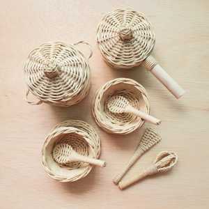Ensemble de cuisine en rotin à prix avantageux pour enfants, jouets faits main pour filles, jeux d'imitation, ensembles de cuisine pour bébés - Product Image 2