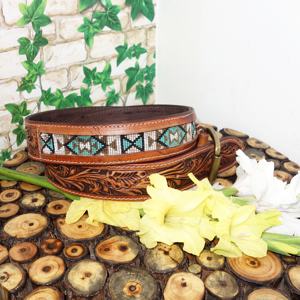 Ceintures perlées fabriquées à la main unisexe de 1.5 pouces en cuir de vache véritable vintage occidental longueur personnalisée 32-60 pouces avec - Product Image 3