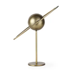 Figurine en aluminium plaqué or, orbe rond avec support anneau, décoration d'intérieur, style antique, finition polie, objet de collection - Product Image 4