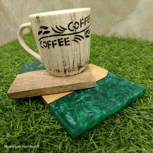 Top Quality Wood And Resin Coaster With Green Dark Color Tea Coffee <b>Glass</b> Holder Coaster For Home Office Hotel Wedding Party Use - Product Image 1