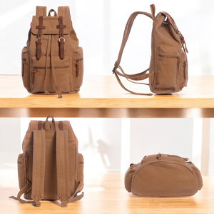 Leather Canvas <b>Backpack</b> Strong Canvas Travel Laptop Bag Wholesale Bulk OEM Factory Direct LCB-0053 - Product Image 4