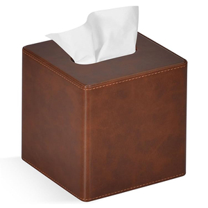 Caja de pañuelos cuadrada de cuero color canela, caja de pañuelos de cuero PU de lujo con cierre magnético - Product Image 1