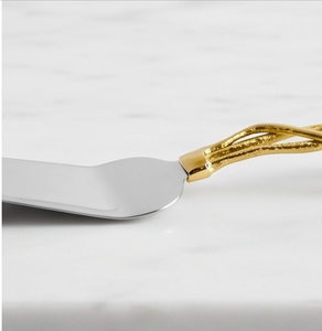 Beautiful White Flower Design Handle Gold Brass Silver Head Cake Server For Gifting Festive Occasion And Elegant Dessert Serving - Product Image 2