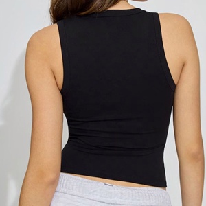 <b>Womens</b> Deep V Neck Crop <b>Tank</b> <b>Top</b> <b>Black</b> Cotton Spandex Sleeveless Fitted Vest Manufacturer - Product Image 2