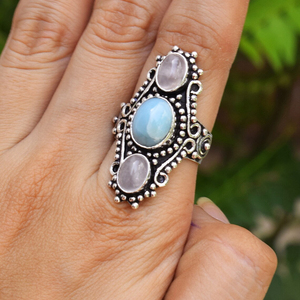 Bague en larimar naturel, argent sterling 925, bijoux faits à la main pour femmes - Product Image 1