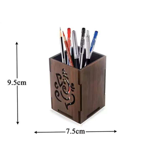 Space-Saving High Quality Handmade Engraved Wooden Desk <b>Organizer</b> <b>Pen</b> Holder Digital Clock Customized Design Buddhist Theme - Product Image 3