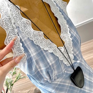 Ensemble haut à col licou en dentelle à carreaux et pantalon à jambes larges pour femme, tenue d'été décontractée - Product Image 4