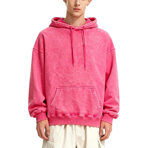 Sweat-shirt à capuche rose surdimensionné unisexe, coupe classique, en coton French Terry, décontracté, avec poches, pour l'automne - Product Image 2