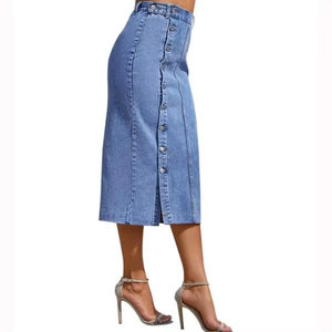 Jupe en jean d'été tendance, mini-jupe en denim sexy pour femme, taille haute, boutons latéraux, fente latérale, style streetwear moderne - Product Image 3