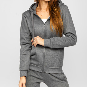 Chándal Gris con Capucha y Cremallera para Mujer, Manga Larga, Color Sólido, Corte Regular Informal, 100% Algodón, Peso Medio, Transpirable, para Otoño - Product Image 1