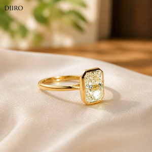 Women's 18K Yellow Gold <b>Moissanite</b> Engagement Ring Bezel Setting Classic Rediant Cut Diamond <b>Jewelry</b> - Product Image 2