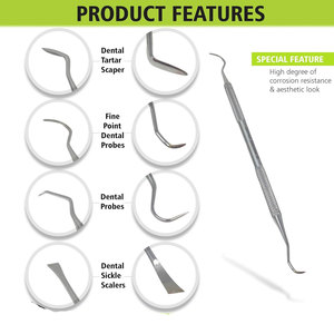 Kit d'outils dentaires pour soins bucco-dentaires, 5 pièces, professionnel, en acier inoxydable, cure-dent, gratte-tartre, pincettes, miroir buccal - Product Image 3
