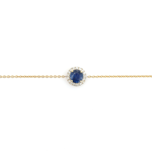 Simple Women Design Graduation Gift 14K Real Yellow <b>Gold</b> Round Cut Blue Sapphire & Diamond Minimalist Gemstone Halo Bracelet - Product Image 3