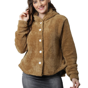 Manteau en fausse fourrure Sherpa pour femme, respirant, chaud, en polaire, décontracté, à capuche, avec fermeture éclair, col zippé, veste pour la neige, confortable, fermeture à boutons - Product Image 1