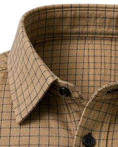 Customized Beige Black Grid Check Casual Shirt For Men Slim Fit Long Sleeve Button Down Cotton Stylish Premium Quality Wear - Product Image 4