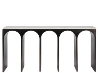 Table de canapé sculpturale moderne convertible avec miroir, structure en fer, plateau noir, pièce maîtresse pour entrée, salon, appartement, hôtel