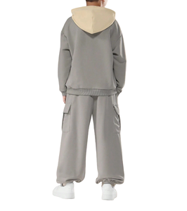 Sweatshirts pour enfants, ensembles de sweats à capuche à manches longues, ensembles décontractés de deux pièces de couleur unie, 100% coton respirant, costumes pour jeunes - Product Image 2