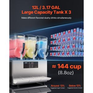 Macchina Professionale per Slushy in Acciaio Inox con Tre Vasche da 12L, 144 Bicchieri, per Margarita e Smoothie - Product Image 2