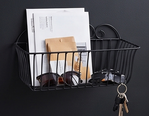 Vintage Metal Wire <b>Storage</b> <b>Basket</b> Black Powder Coated Wall Mounted <b>Rectangle</b> Shape Multi-Purpose Neatening Organized Container - Product Image 4