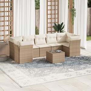 Conjunto de Sofás Modulares Grandes de Ratán Sintético Beige para Jardín, Muebles de Jardín Modulares Cómodos - Product Image 1