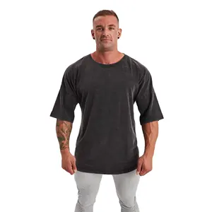 Quần áo nam quá khổ T-Shirt cotton trống axit rửa T-Shirt tùy chỉnh đồ họa cổ điển t Áo sơ mi axit rửa vải