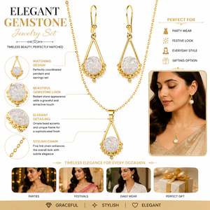 Elegante Juego de Pendientes y Colgante de Plata Vintage con Piedras Preciosas, Joyería de Moda en Tono Dorado para Mujer, Regalo y para Fiestas - Product Image 6