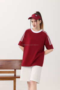 Camisetas de manga de 3 barras con diseño personalizado al por mayor de fabricante, camisetas clásicas de algodón liso de 200GSM para hombres y mujeres, ajuste holgado - Product Image 2