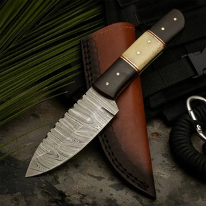 Couteau de chasse à lame fixe en acier Damas, pointe tombante, bord dentelé, manche ergonomique, couteau de survie pour l'extérieur - Product Image 1