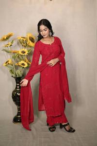 Ensemble Kurta Palazzo brodé de créateur pour femme, tenue de soirée, Salwar Kameez pakistanais avec Dupatta, pour fêtes et mariages ethniques - Product Image 4