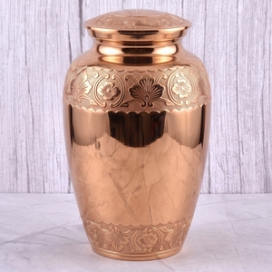 Urna Funeraria de Latón Dorado para Adultos con Diseño Floral y Acabado Cepillado para Guardar Cenizas Humanas, Urna Conmemorativa Funeraria - Product Image 4