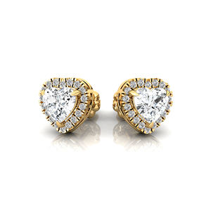 Boucles d'oreilles en or 14 carats certifiées IGI personnalisées avec un diamant de laboratoire taille cœur de 1 carat (6,5 mm) et 36 diamants d'accentuation, bijoux de luxe pour femmes - Product Image 4