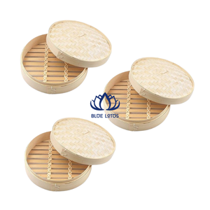 Panier vapeur en bambou biologique naturel de haute qualité à 2 niveaux avec couvercle en acier inoxydable intégré au verre, compatible gaz et induction - Product Image 1