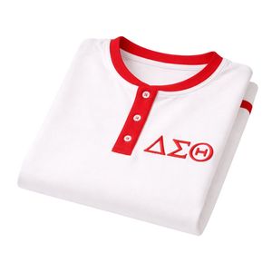 Maglietta Henley Bianca Premium Delta Sigma Theta per Donne, Vestibilità Comoda, Alta Qualità, Abbigliamento Casual per Confraternite Greche - Product Image 6