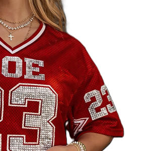 Camiseta Deportiva Corta de Malla con Pedrería para Mujer, Transpirable, de Poliéster, Estilo Urbano, Fabricación Personalizada OEM - Product Image 5