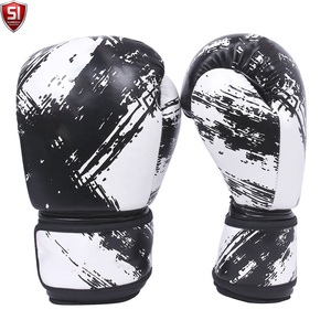Gants de boxe en cuir PU noir et blanc, équipement d'entraînement durable, sangle de poignet réglable - Product Image 2
